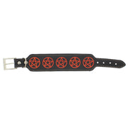 Black PU Bracelet with Red Pentagrams