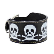 Black PU Buckle Bracelet with Skull & Crossbones