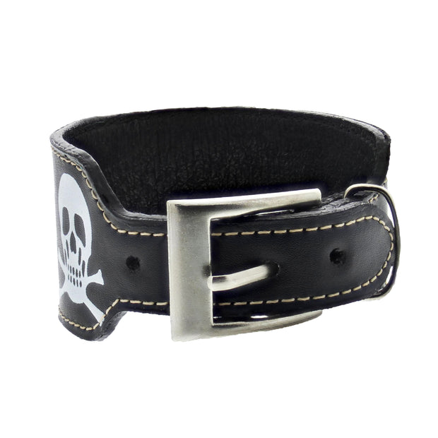Black PU Buckle Bracelet with Skull & Crossbones