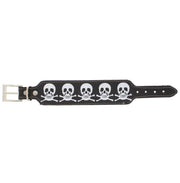 Black PU Buckle Bracelet with Skull & Crossbones