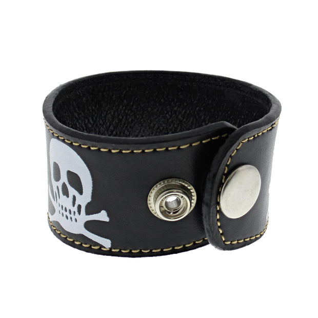 Black PU Bracelet with Skull & Crossbones