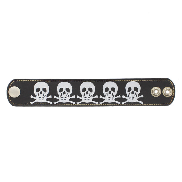 Black PU Bracelet with Skull & Crossbones