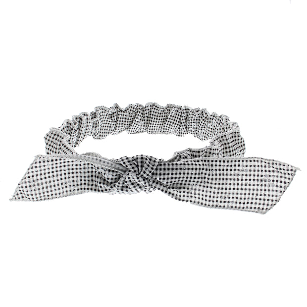 Black & White Gingham Print Tie Up Headband with Bow