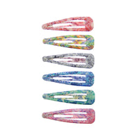 6 on a Card 7cm Assorted Colour Glitter Epoxy Hair Snapclips