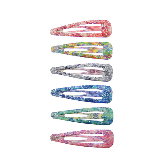 6 on a Card 7cm Assorted Colour Glitter Epoxy Hair Snapclips