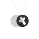 Silver Necklace With Black & White Disc Cross Pendant