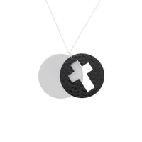 Silver Necklace With Black & White Disc Cross Pendant