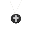 Silver Necklace With Black & White Disc Cross Pendant