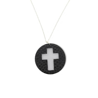 Silver Necklace With Black & White Disc Cross Pendant