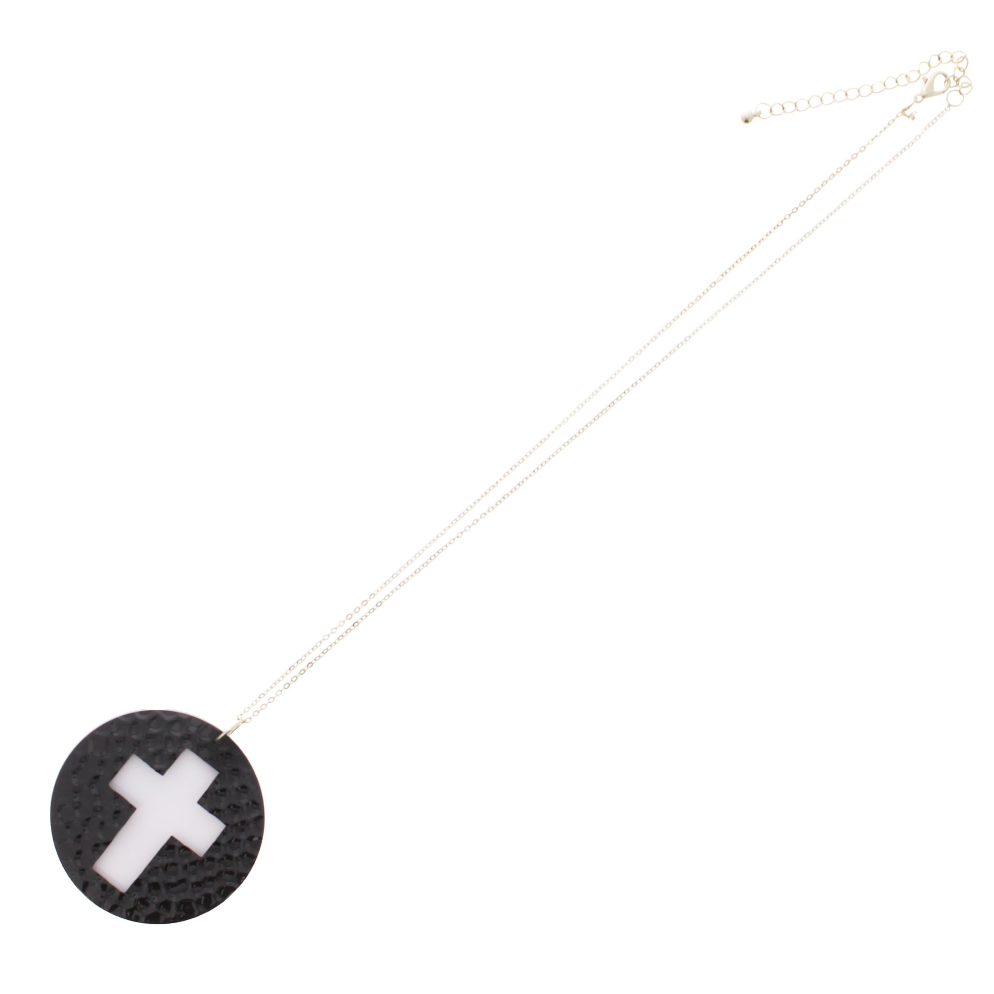Silver Necklace With Black & White Disc Cross Pendant