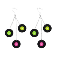 Triple Chain Drop Record Earrings