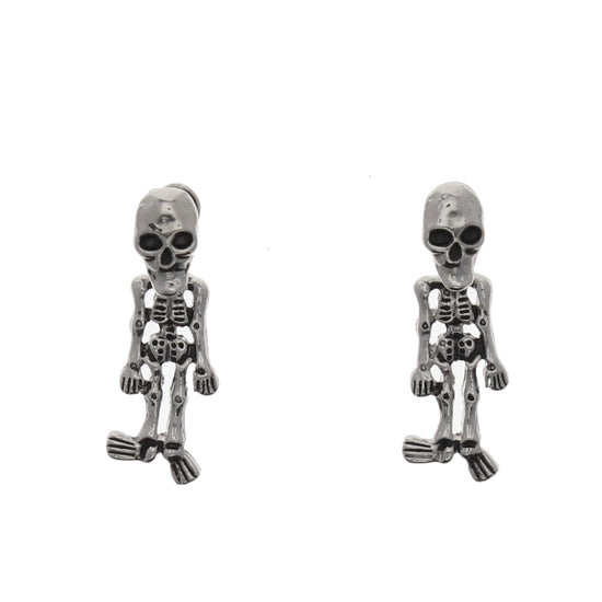 Cool Skull Stud Earrings with Dangling Skeletons