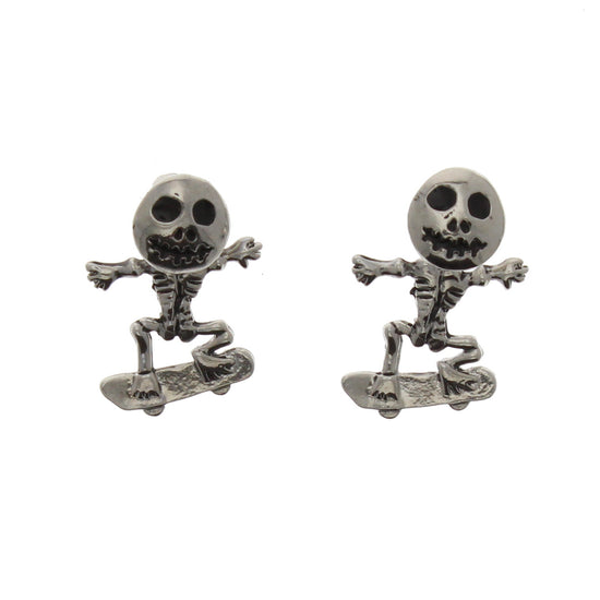 Crazy Skeleton on Skateboard Stud Earrings