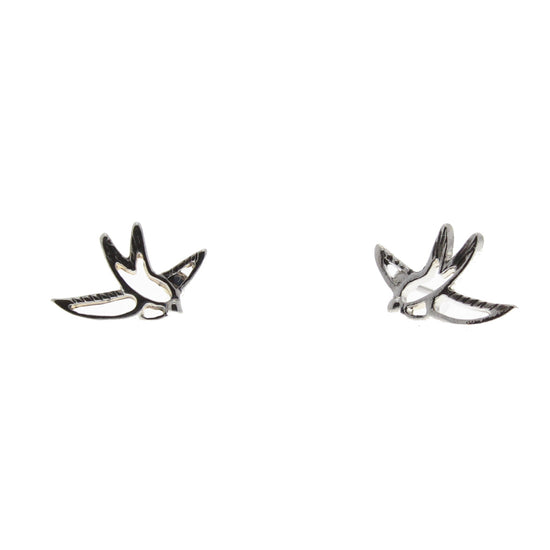 Cut Out Silver Swallow Stud Earrings - 1.5cm Width