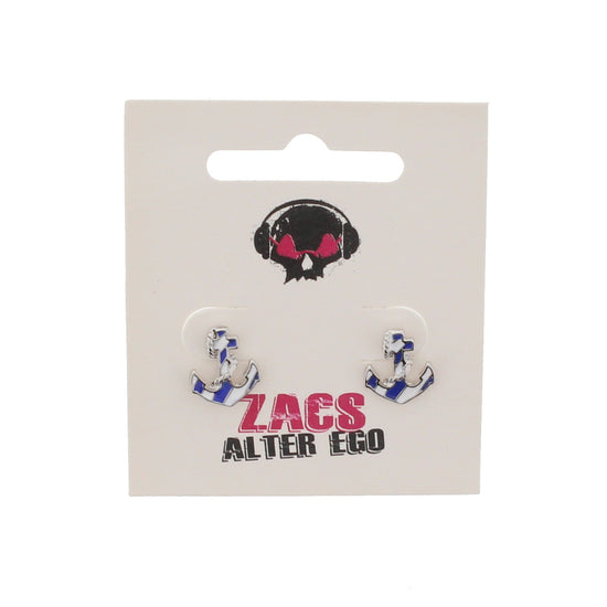 Navy Blue & White Anchor Stud Earrings