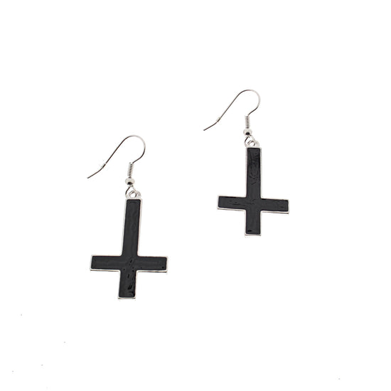 Upside Down Black Cross Earrings