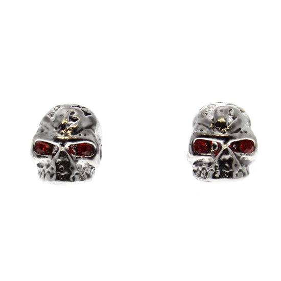 3D Engraved Skull Stud Earrings with Red Crystal Stone Eyes