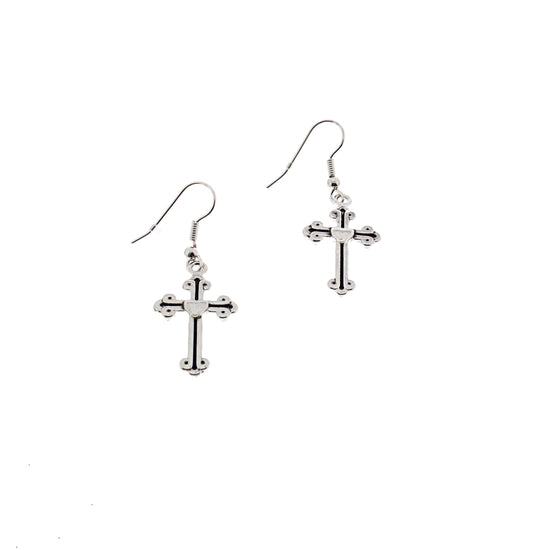 Cross Earrings with Heart