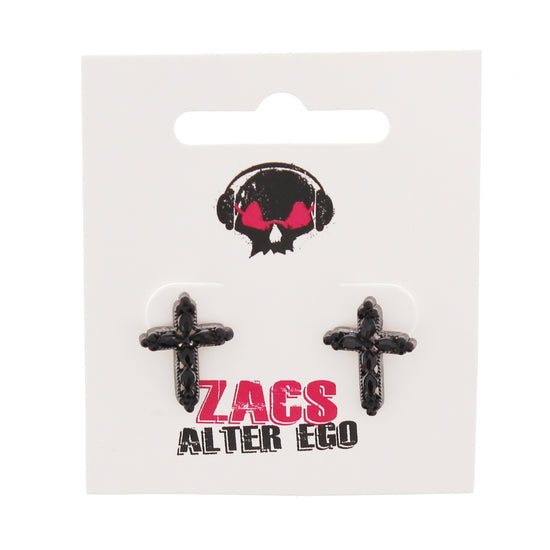 Black Stone Cross Stud Earrings