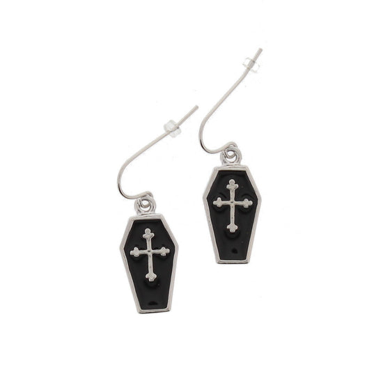 Cross Inside Black Coffin Earrings