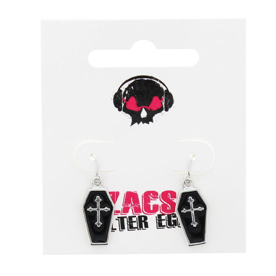 Cross Inside Black Coffin Earrings