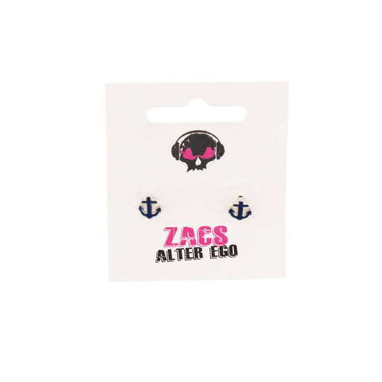 Navy Blue Anchor Stud Earrings