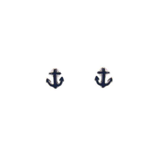 Navy Blue Anchor Stud Earrings