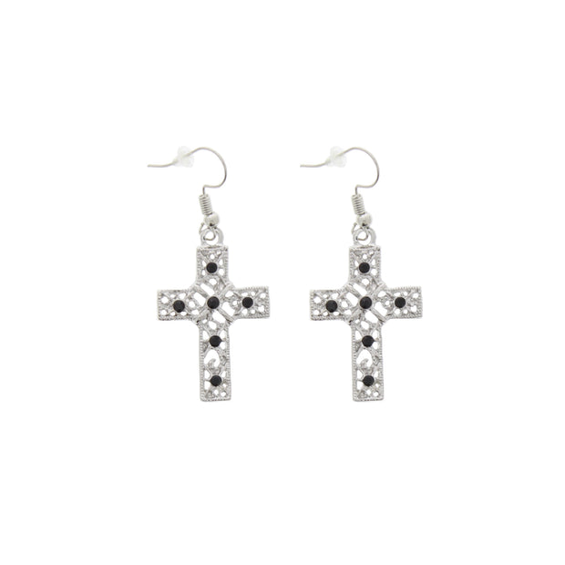 Crystal Stone Cross Earrings