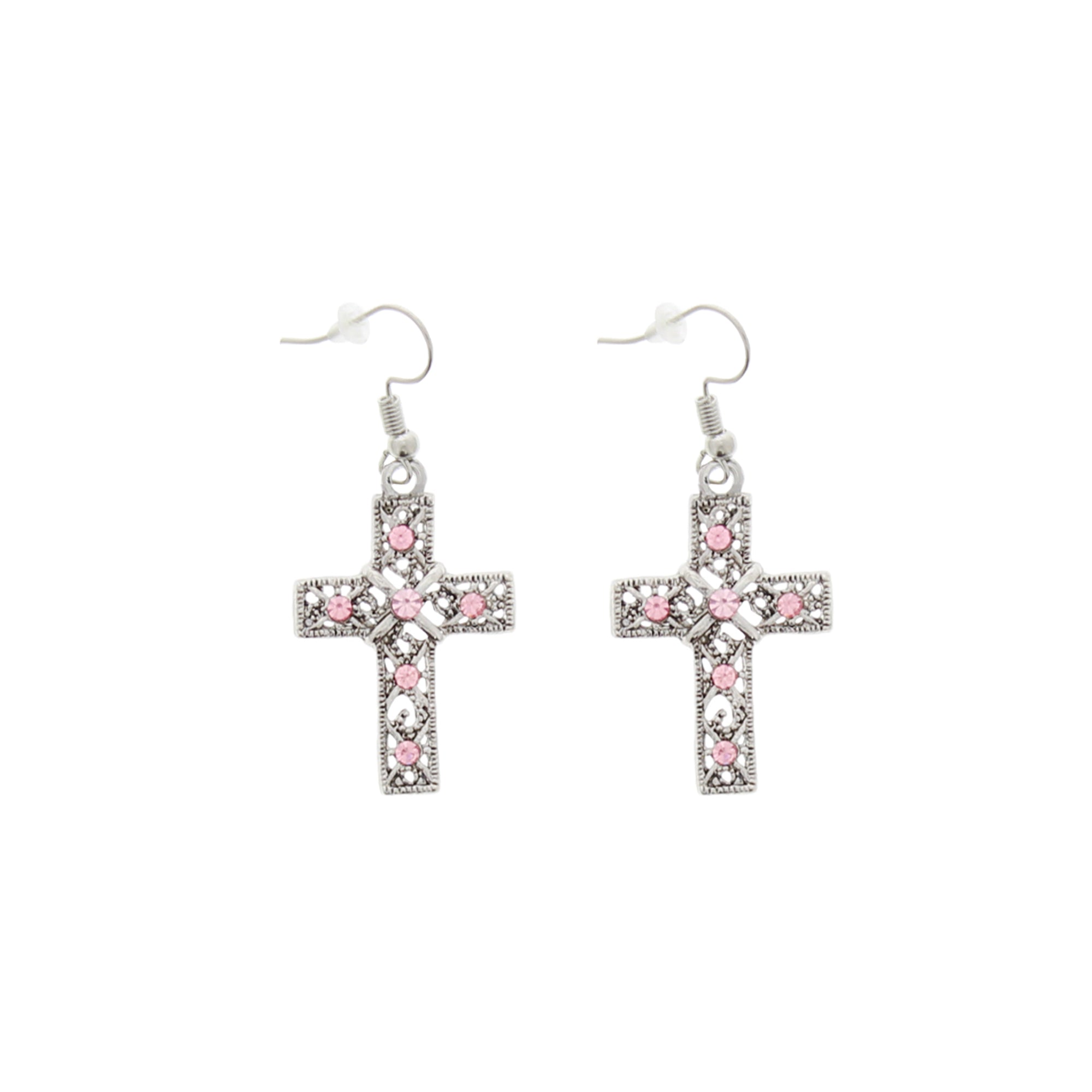 Crystal Stone Cross Earrings