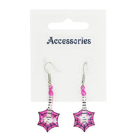 Neon Pink Cobweb Shaped Guitar Earrings
