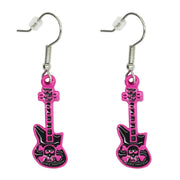 Fuchsia Pink & Black Electric Guitar with Skull & Crossbones Earrings