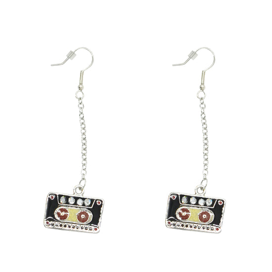 Black & Red Cassette Chain Drop Earrings