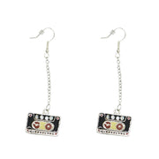 Black & Red Cassette Chain Drop Earrings with Diamante Stones