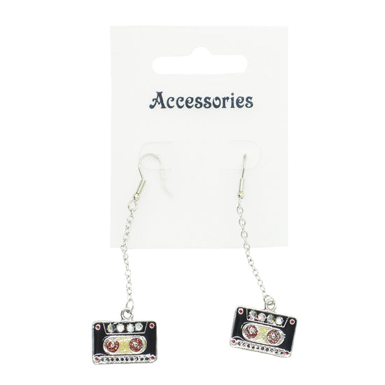 Black & Red Cassette Chain Drop Earrings