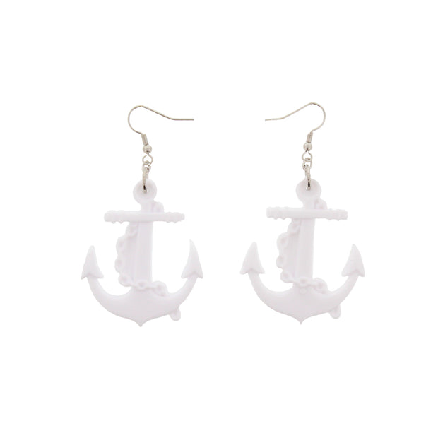 Plastic Anchor Earrings with Chain - 4.5 x 3.9cm