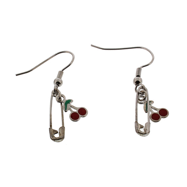 Cherries and Safety Pin Earrings