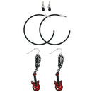 Black Ball Studs, Black Hoop & Chain Drop Electric Guitar