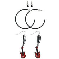 Black Ball Studs, Black Hoop & Chain Drop Electric Guitar