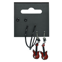 Black Ball Studs, Black Hoop & Chain Drop Electric Guitar