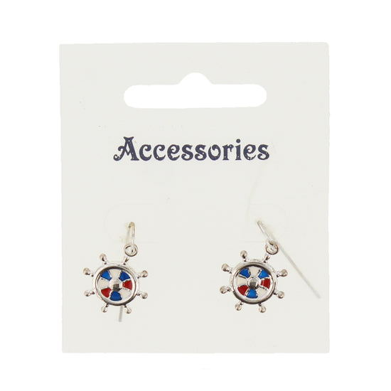 Silver Anchor Tricolour Wheel Earrings