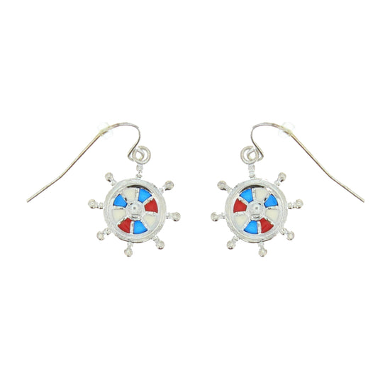 Silver Anchor Tricolour Wheel Earrings