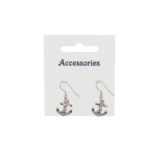 Silver Diamante Encrusted Anchor Earrings with Rope