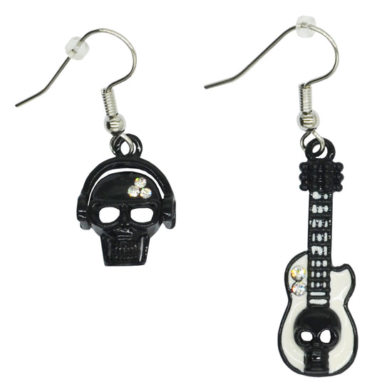 Headphones & Guitar with Skull Earrings