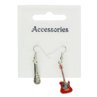 Silver Microphone and Red Electric Guitar Earrings