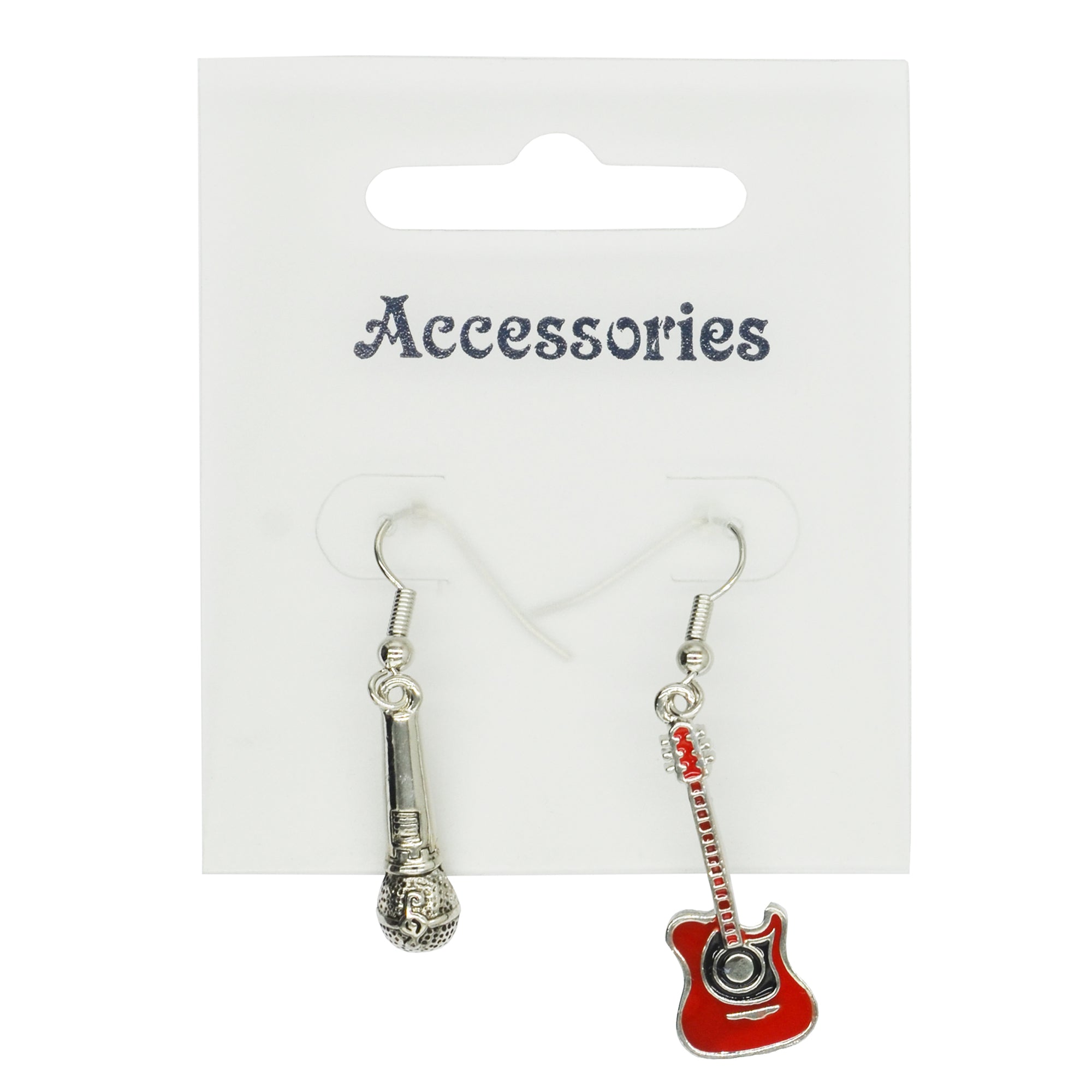 Silver Microphone and Red Electric Guitar Earrings