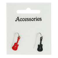 Black & Red Guitar with Skull Earrings