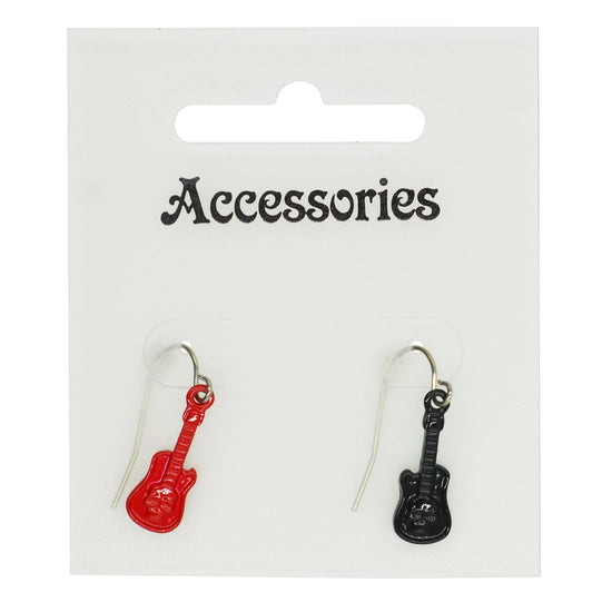 Black & Red Guitar with Skull Earrings