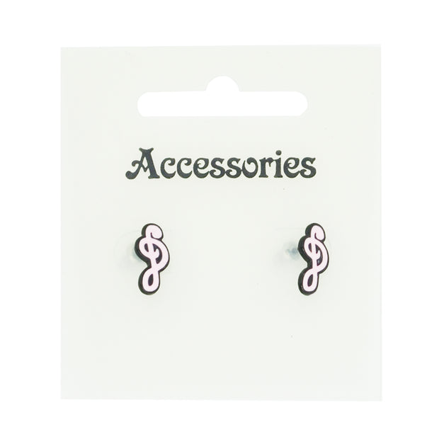 Pink Treble Clef Stud Earrings