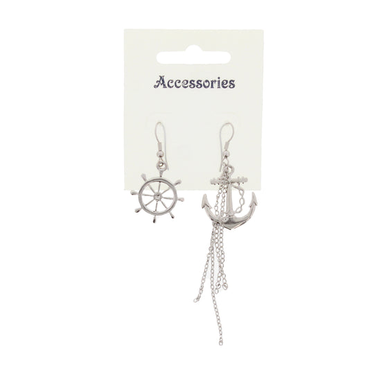 Silver Wheel & Anchor Earrings