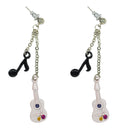 Guitar & Black Musical Note Chain Drop Earrings